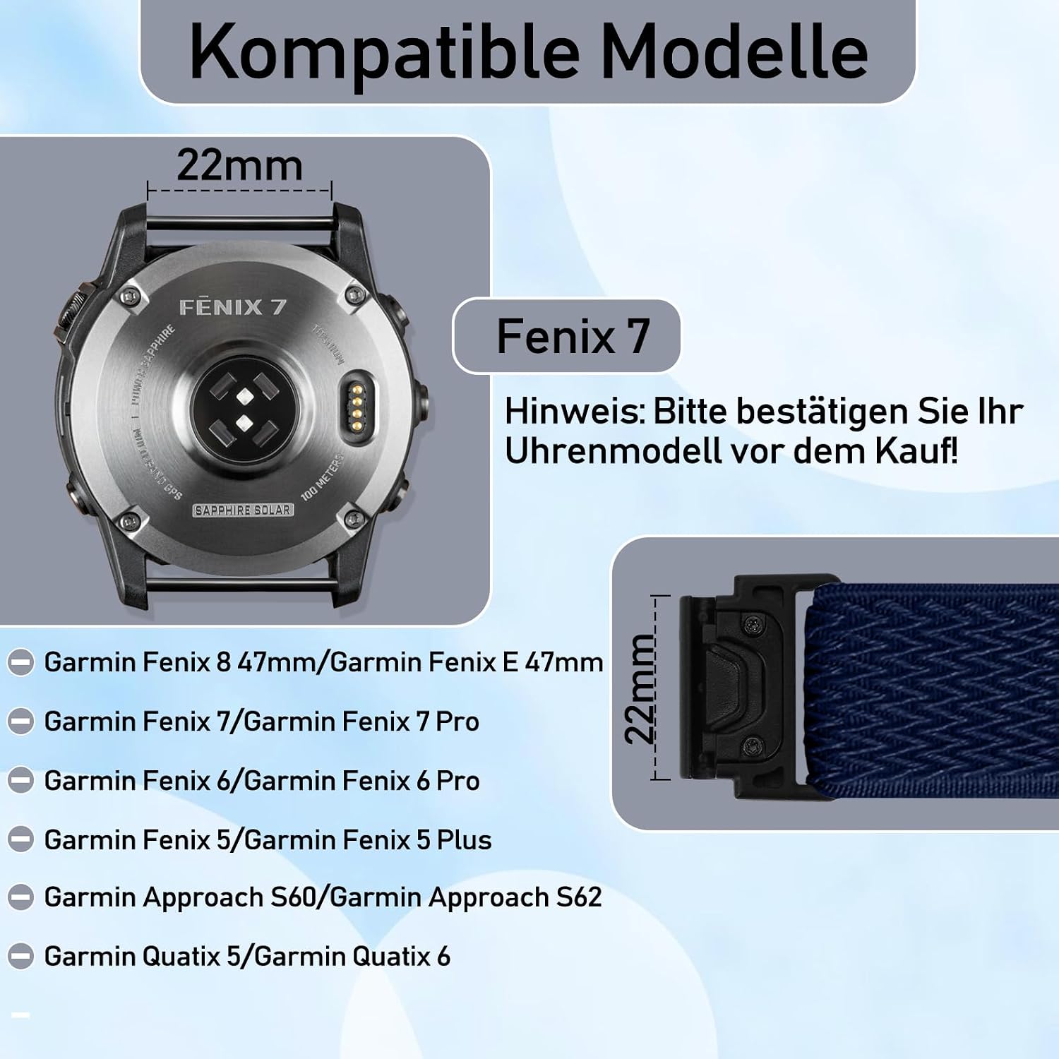 Thumbnail 1 de TumCez 22mm QuickFit Armband – Nylon-Ersatzarmband für Garmin Fenix 8/7/6/5, Epix Gen 2 und Approach S60/S62