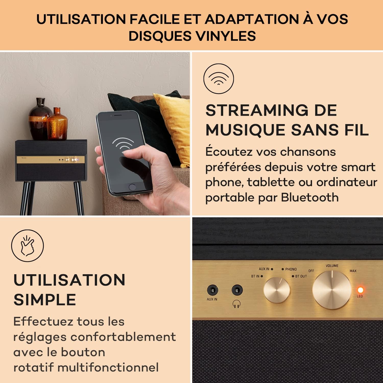 Thumbnail 3 de Auna tourne-disque vinyle avec haut-parleurs et Bluetooth rétro vintage (stéréo)