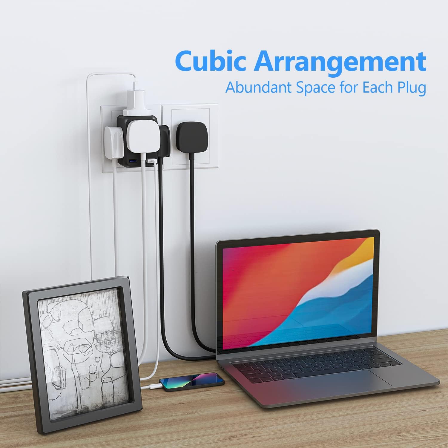 Thumbnail 3 de JSVER USB 4-Way Sockets 13A Cube Extension Plug