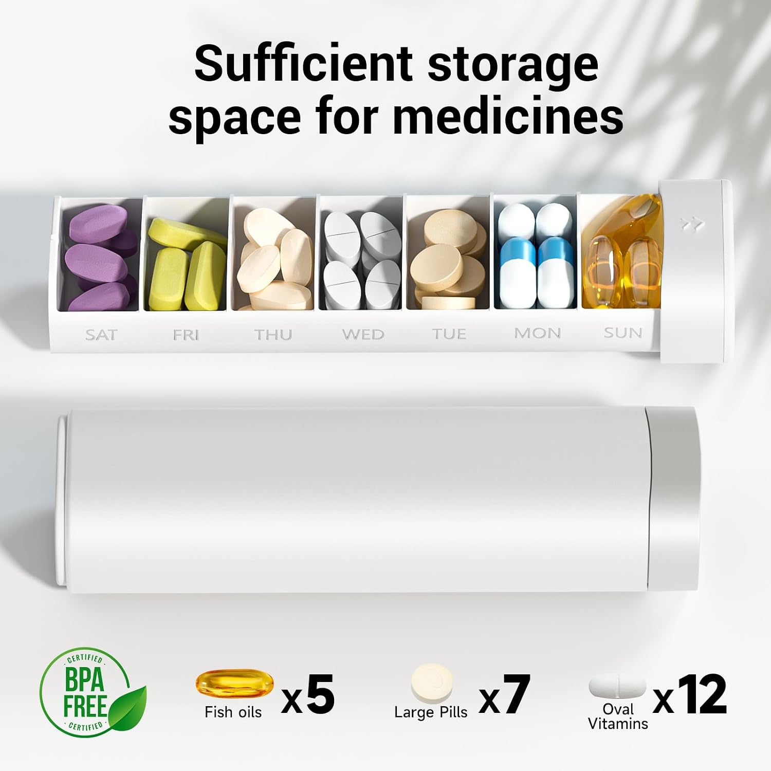 Detalle de Betife Tablettenbox 7 Tage (BPA-frei) – wöchentlicher Pillen-Organizer für Reise, Vitamine & Medikamente