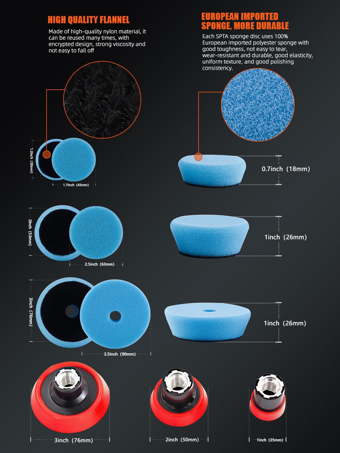 Detalle de SPTA XBP123M58 Mini Car Polishing Pad Kit, 1-, 2- and 3-Inch Pads