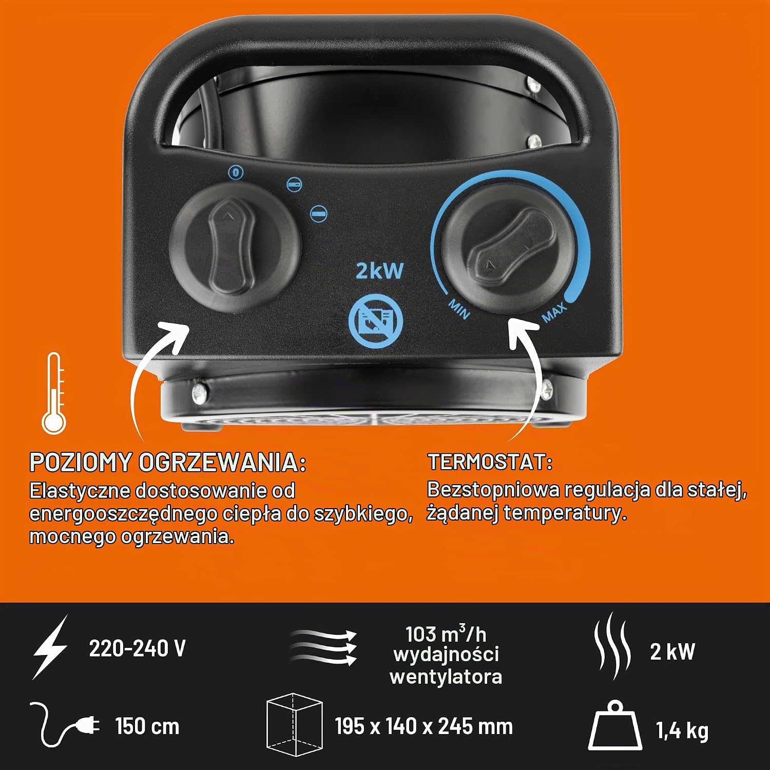Detalle de Güde 85178 GH 2000 K – ceramiczny termowentylator PTC 1000/2000 W