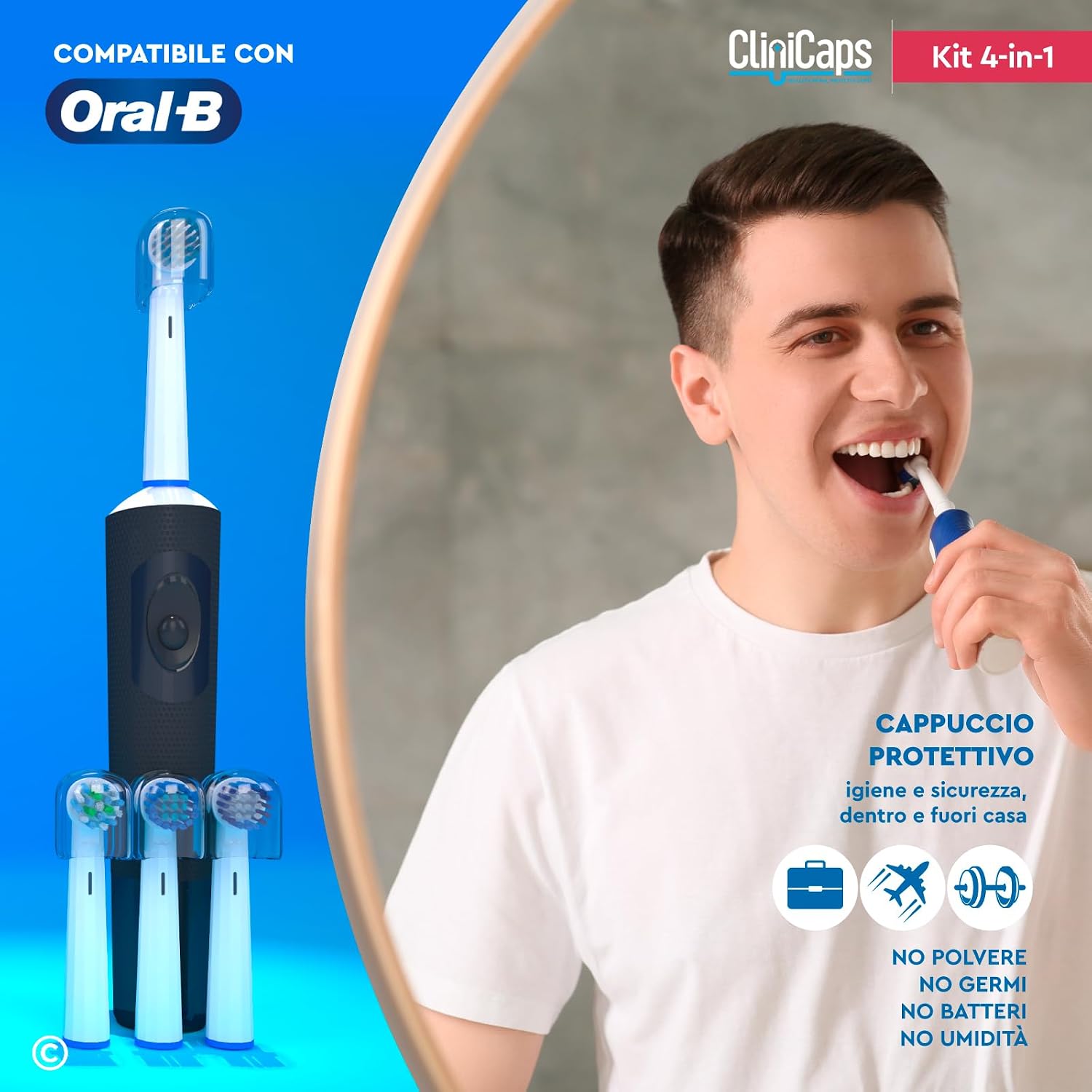 Detalle de Set da 24 testine per spazzolino elettrico compatibile Oral-B CliniCaps Kit 4-in-1 (AngleAct, CoreClean, PinPoint, SoftSense)