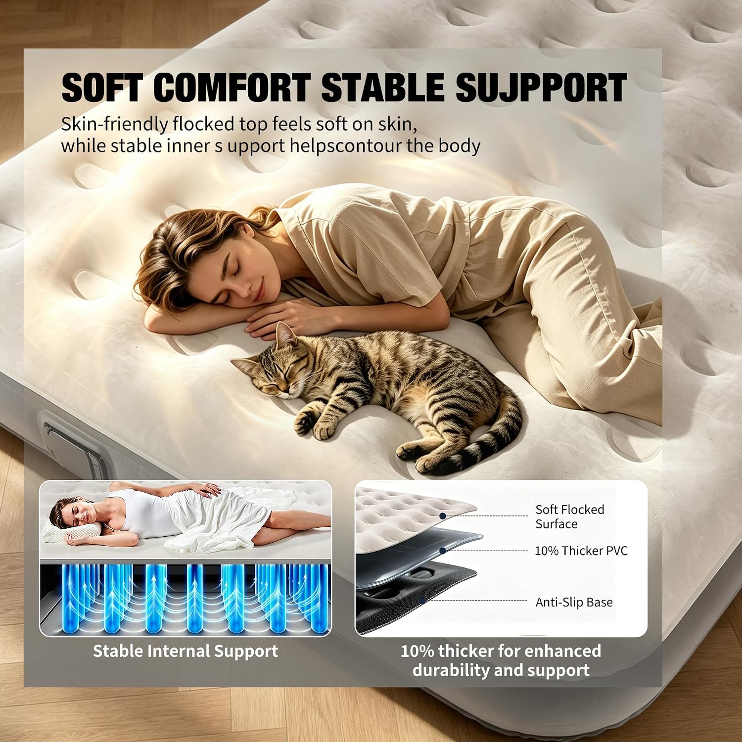 Detalle de dkesdk BB-002 Queen Air Mattress with Built-In Pump, Flocked Top