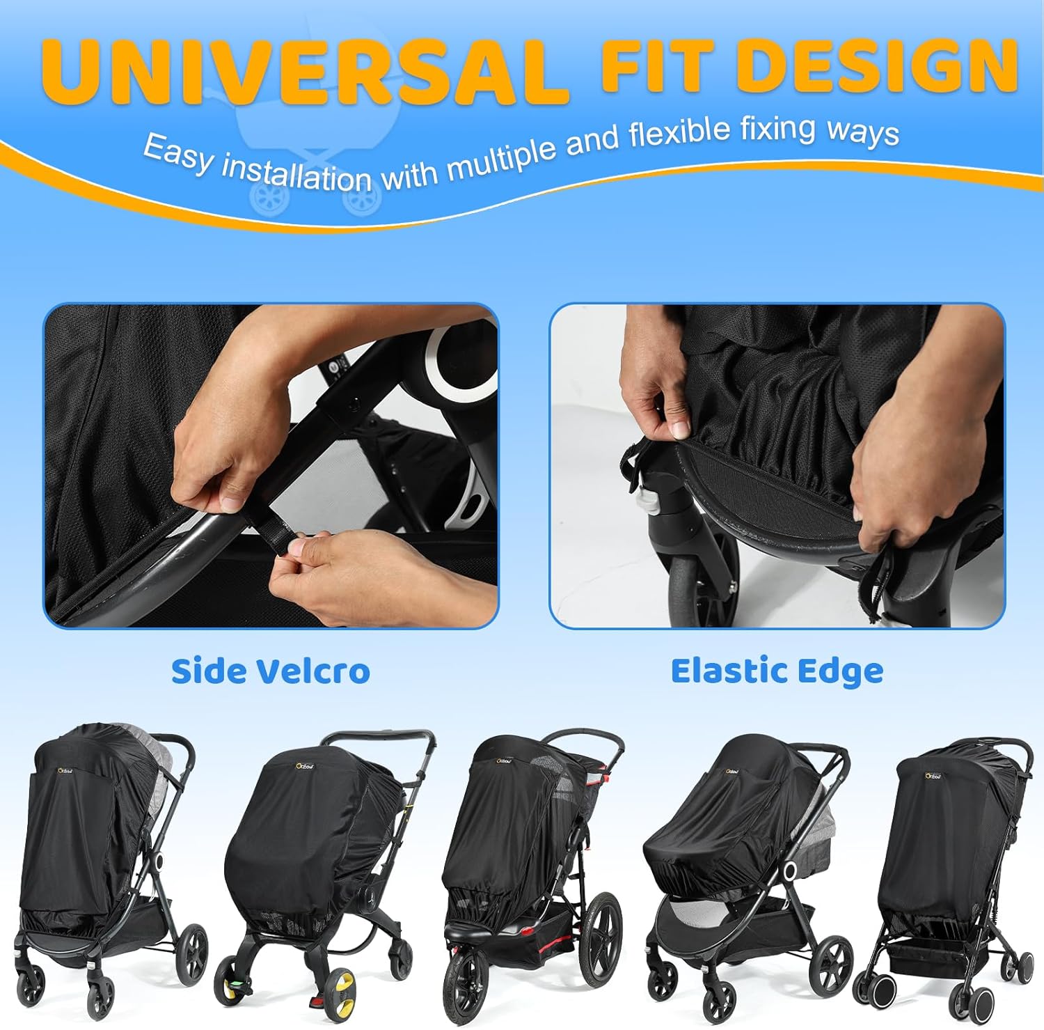 Thumbnail 4 de Orzbow Pram Sun Shade with Mosquito Net & UPF 50+ UV Protection, Universal Buggy Cover (Black)