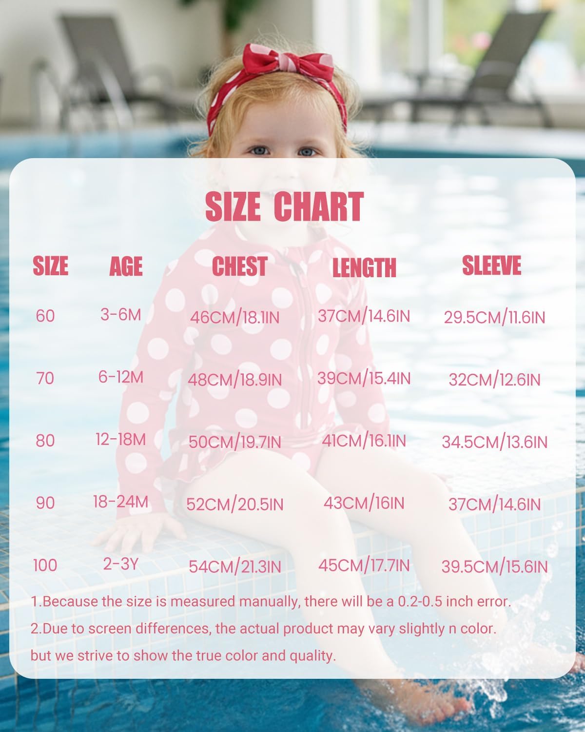 Thumbnail 6 de Baby Swimsuit Girl Newborn 3-Piece Set (0M–3T) long sleeve rash vest with hat & headband