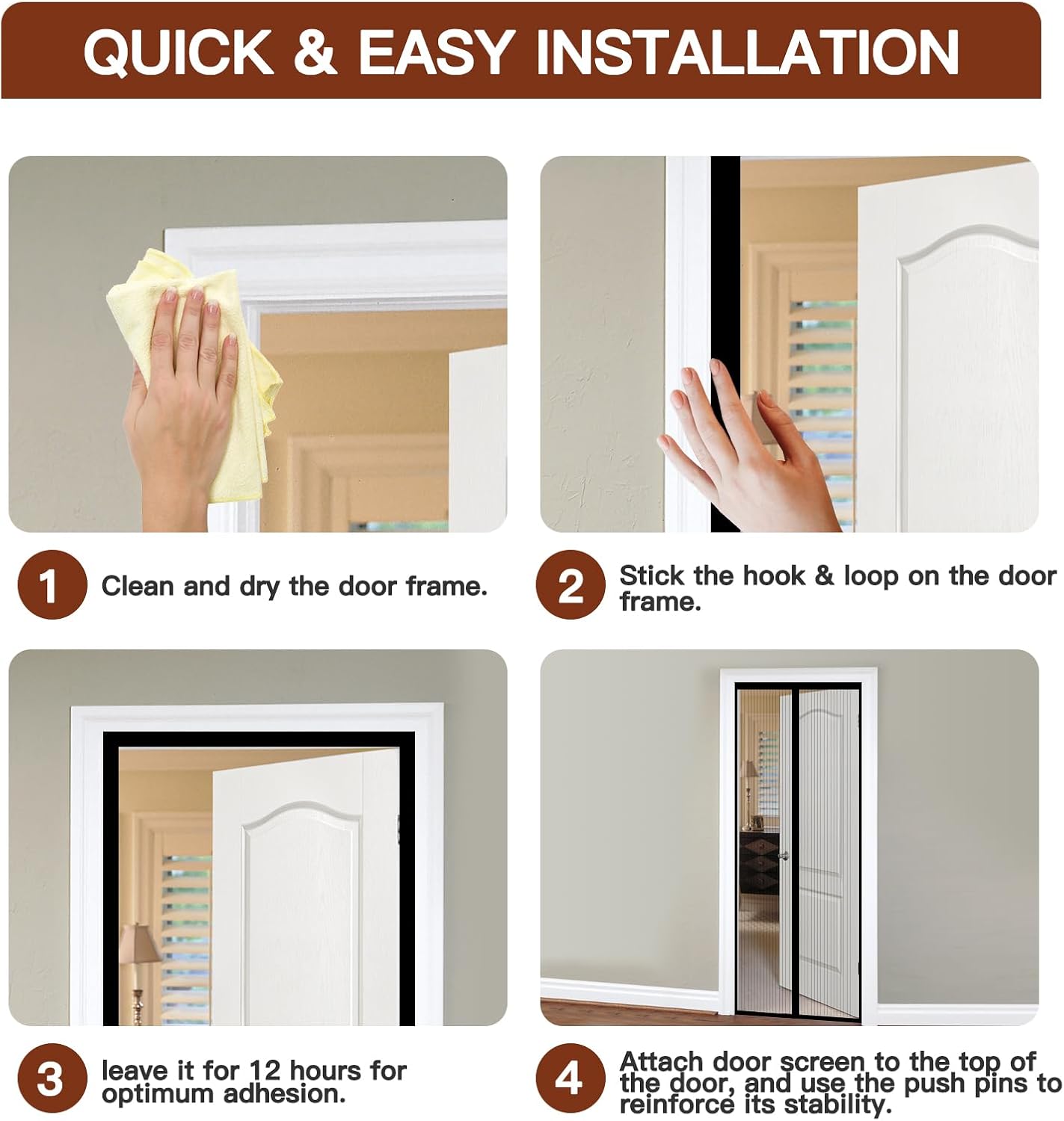 Thumbnail 6 de Magnetic Screen Door, 100x210cm Black with Powerful Magnets and Full Frame Hook & Loop