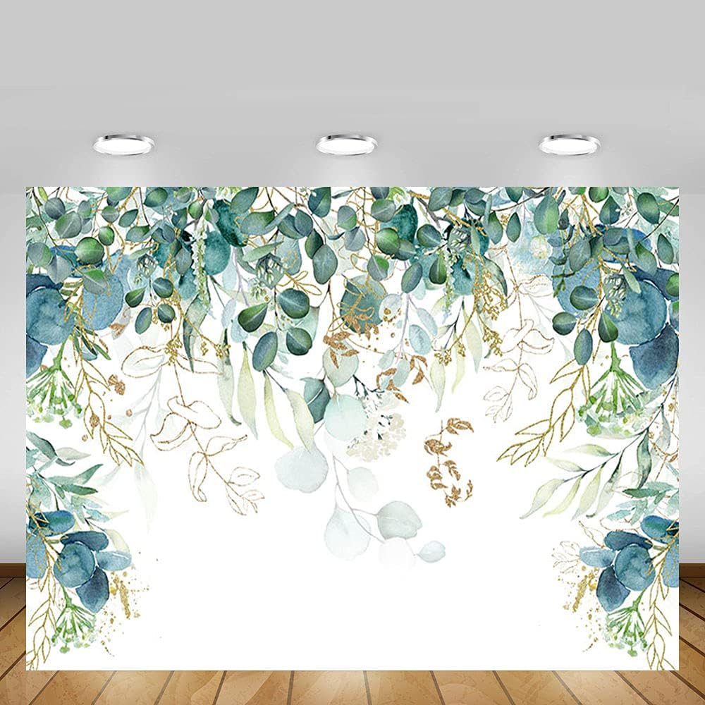 Thumbnail 3 de MEHOFOND 7x5ft Green and Gold Leaves Backdrop