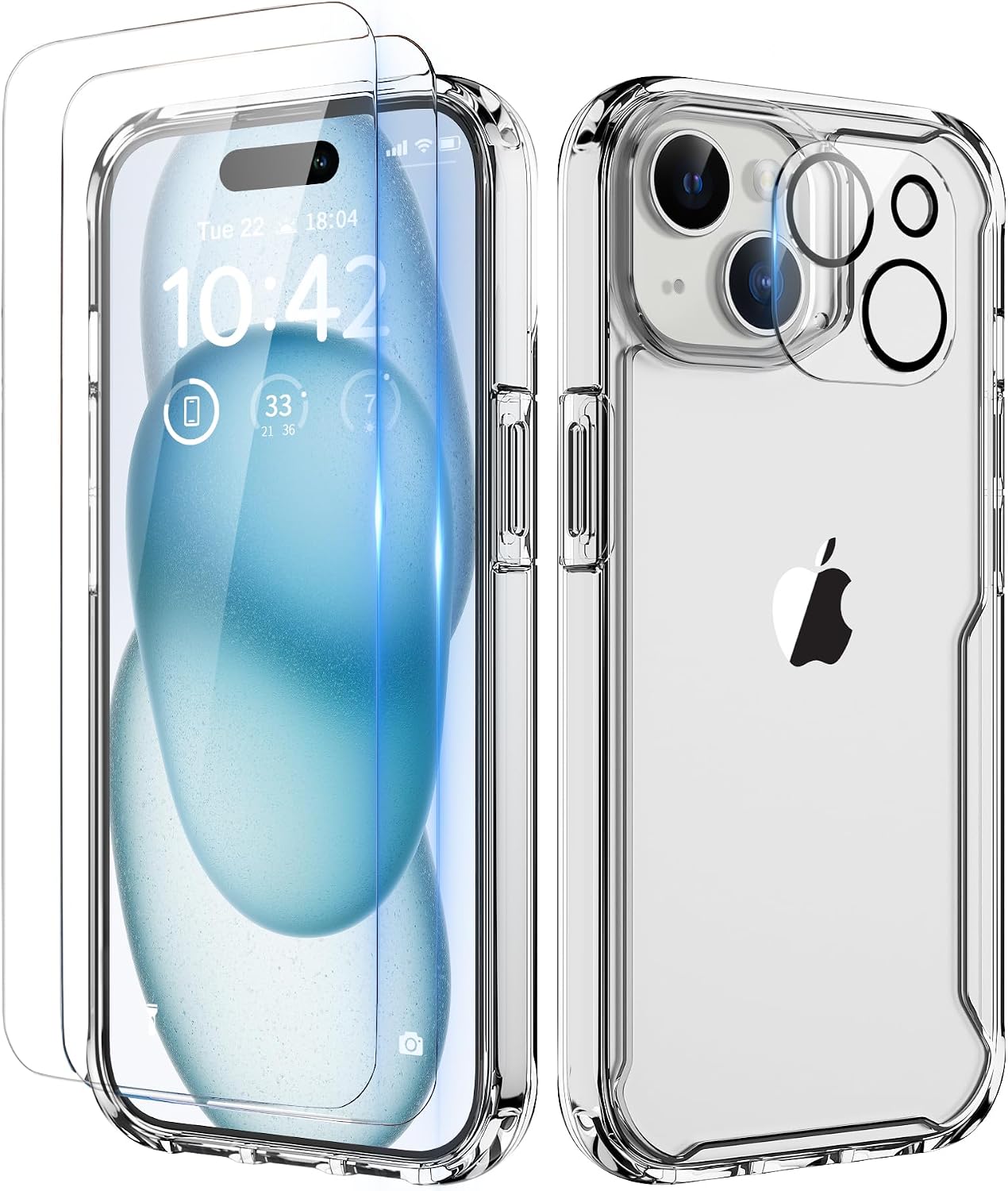 Detalle de ORETECH Cover per iPhone 15: custodia ibrida trasparente 6,1" + vetro temperato e protezione fotocamera