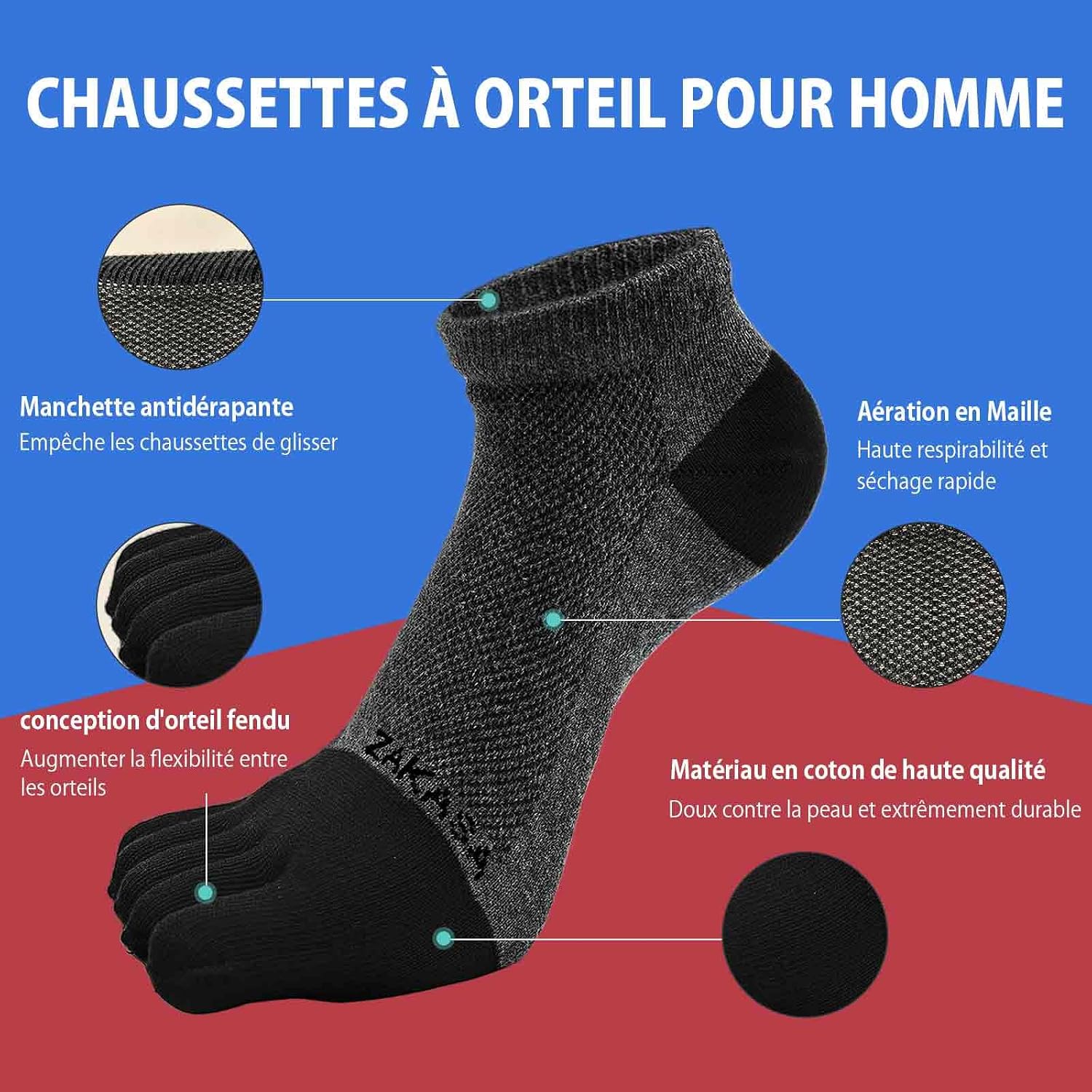 Detalle de PUTUO Chaussettes à Doigts de Sport pour Homme – Chaussettes à 5 Orteils en coton, respirantes et confortables