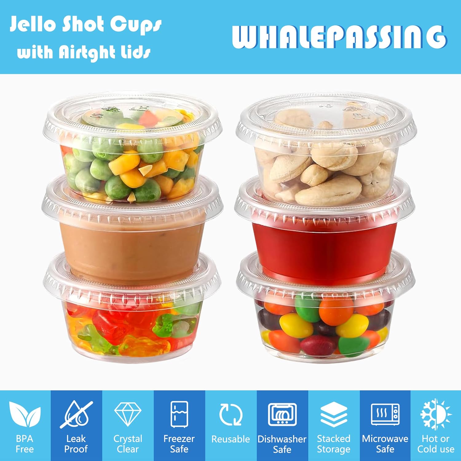 Thumbnail 1 de WhalePassing 【2oz-200 Sets】 2 oz Jello Shot Cups with Lids, 200 Count