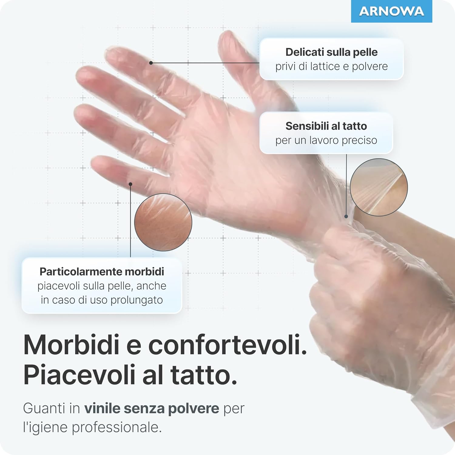 Thumbnail 1 de 100x Guanti monouso in vinile ARNOMED (senza polvere) taglia M, trasparenti