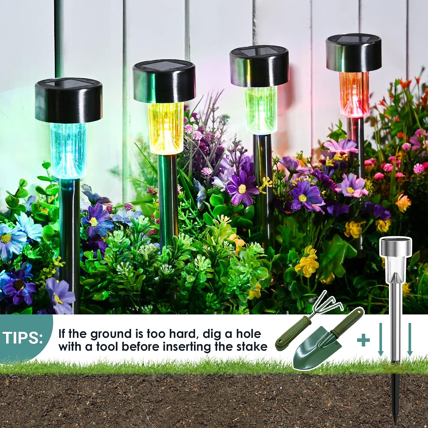 Detalle de GIGALUMI Solarlampen für außen – 12 Solar-Wegleuchten für Garten, Balkon & Terrasse (Farbwechsel)