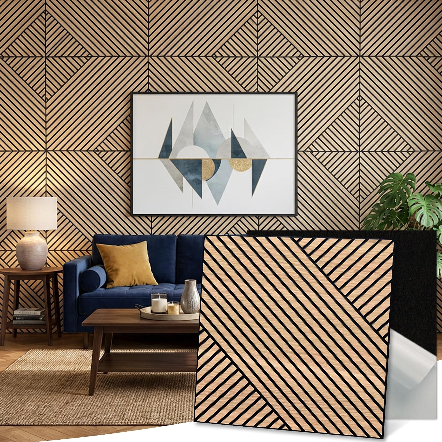 Detalle de Mollywell Acoustic Wall Panels, Natural Oak, 8 Pack, 23.6 x 23.6 in