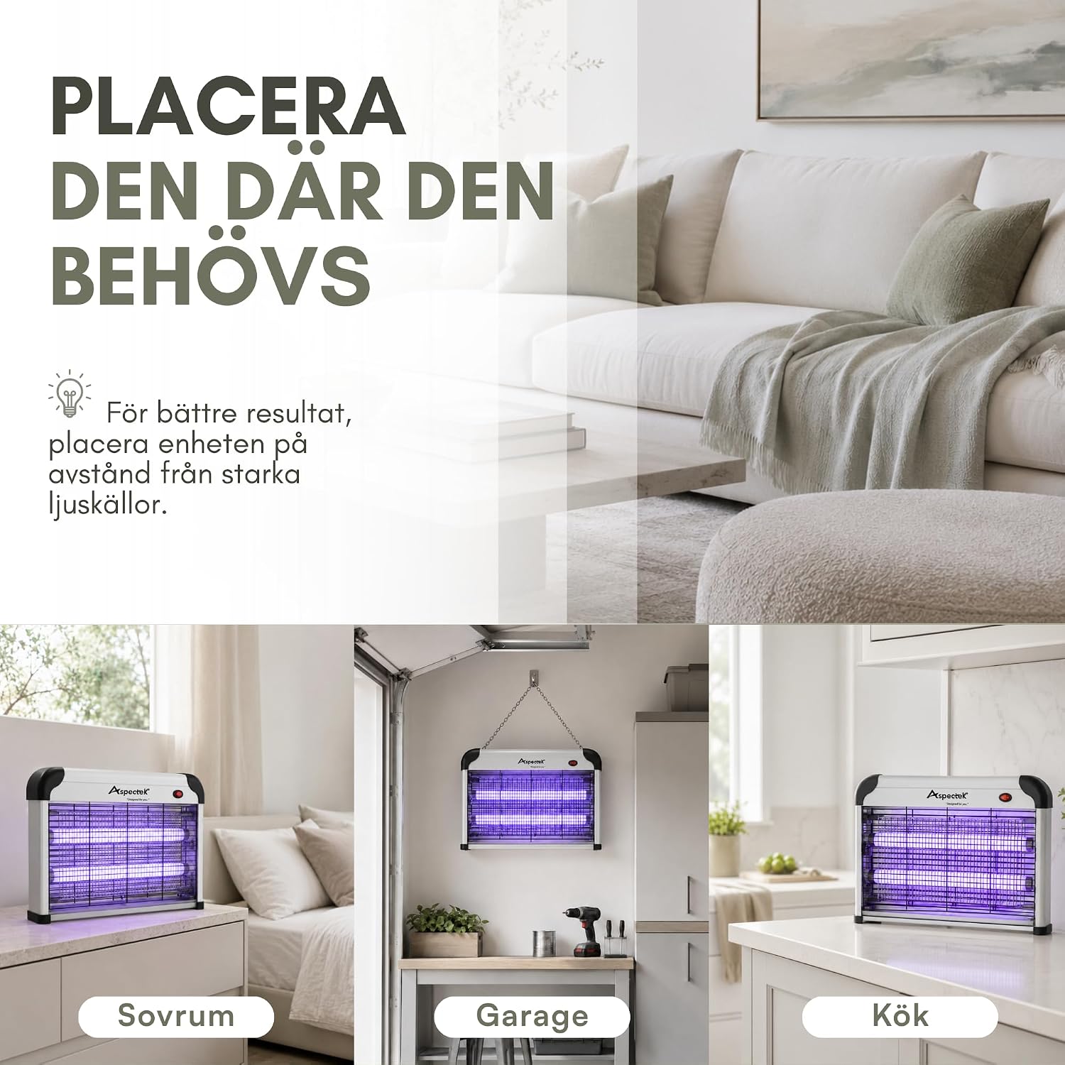 Detalle 2 de ASPECTEK UPGRADED 20W insektsdödare med två UV-lampor och skyddsgaller