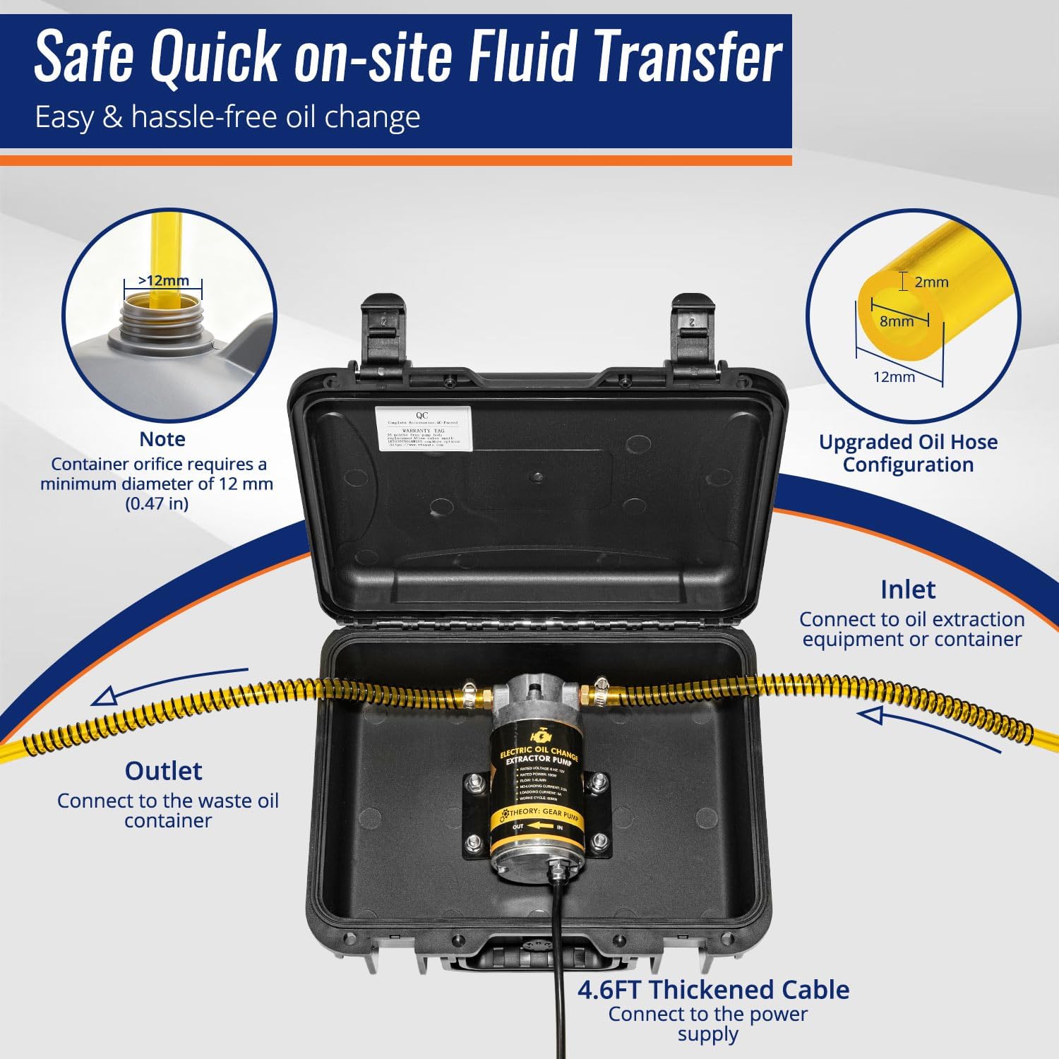 Detalle de FACFUEL Electric Oil Extractor Pump (12/24V, 100W) Oil Change Transfer Kit with Storage Case