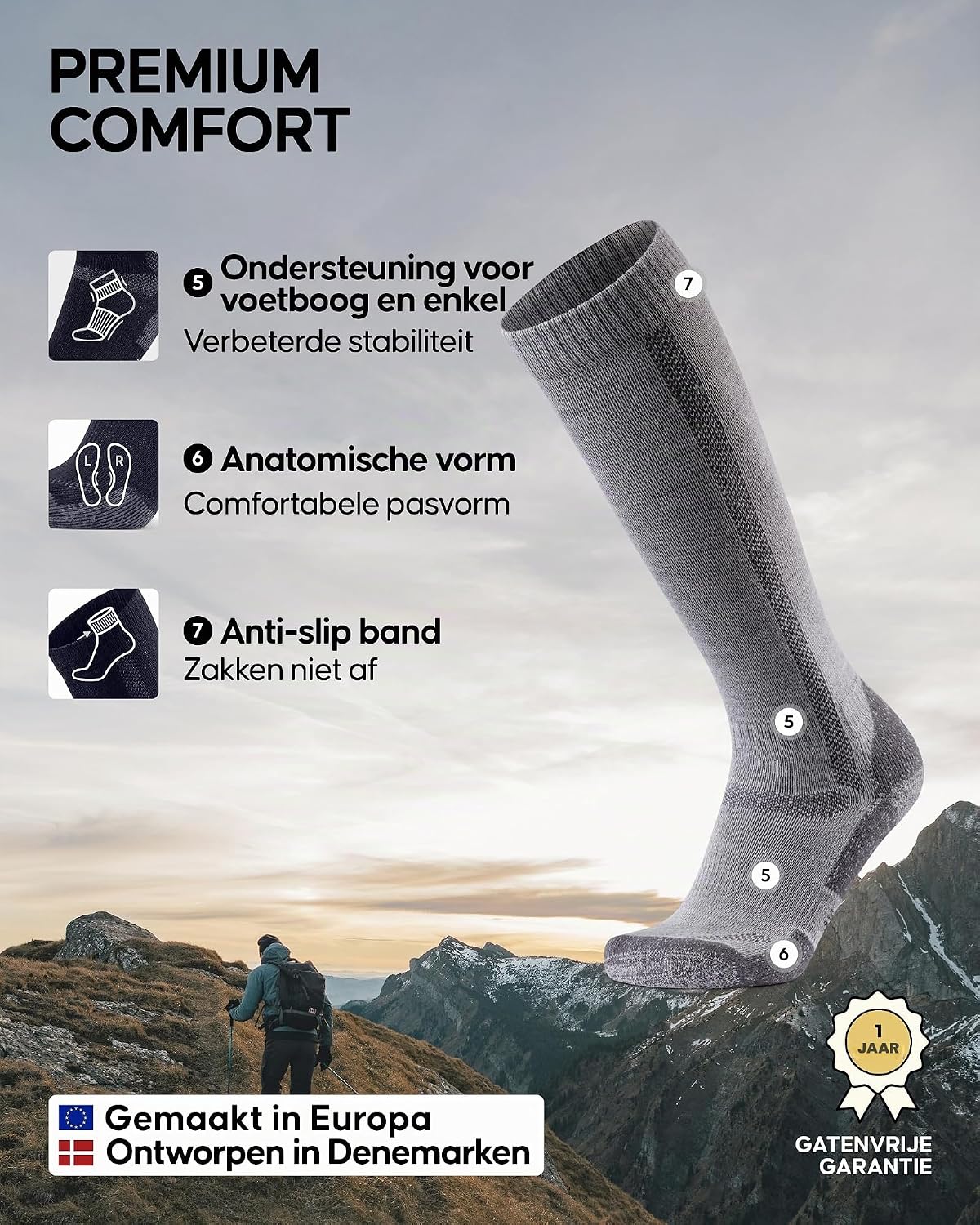 Detalle de DANISH ENDURANCE kniehoge merino-wandelsokken met volledige demping