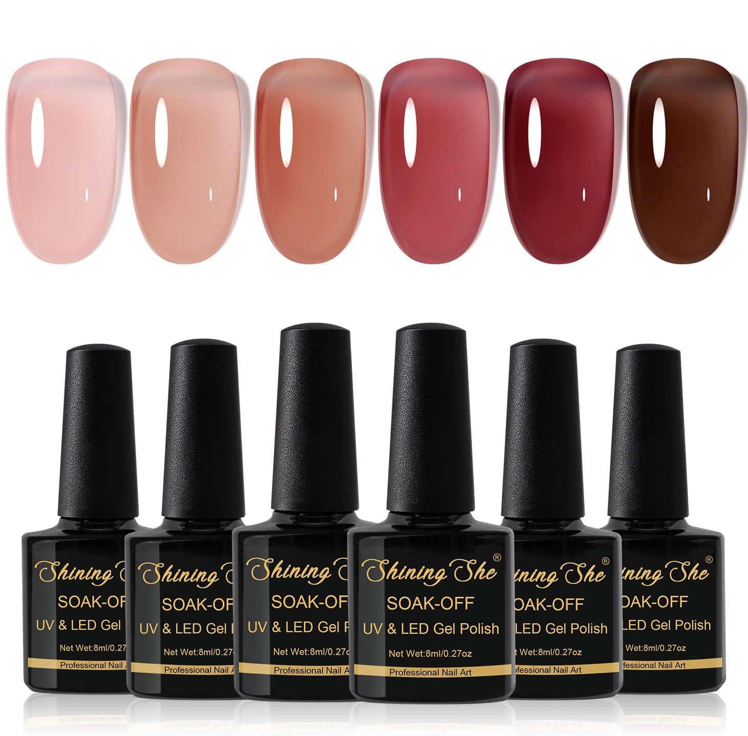 Detalle 2 de Shining She UV-Gel Nagellack Jelly Rot – 6 Farben, natürlich transparent, Soak-off, für French-Manicure & DIY zu Hause