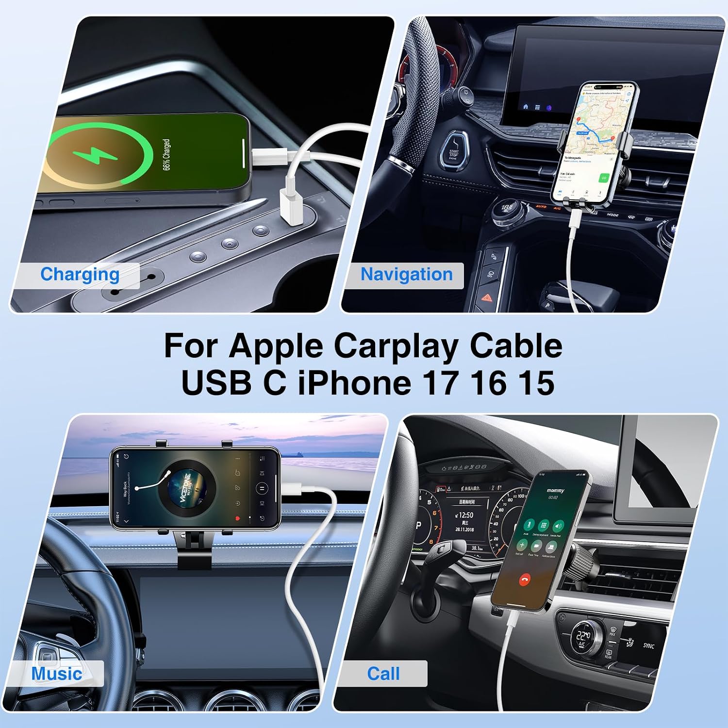 Thumbnail 5 de Car USB C Charge Cable for iPhone 17 16 15 4-Pack