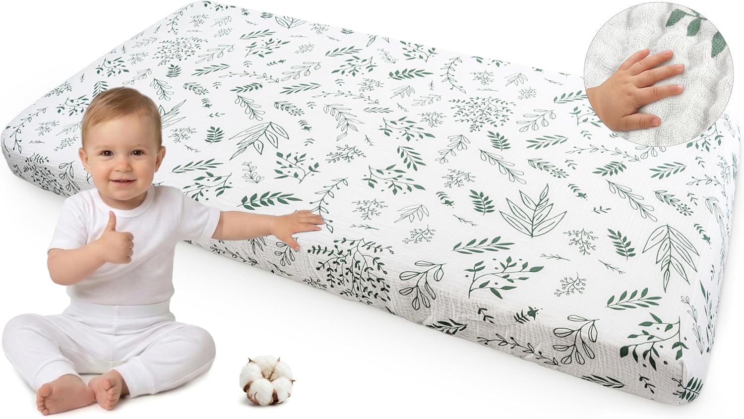 Thumbnail 5 de Medi Partners Drap Housse 60x120 cm pour Bébé – 100% Coton Mousseline, ajustement parfait