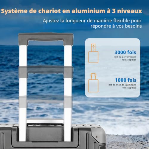 Detalle de ALPHA CAMP Valise Grand Taille XL 92L – 77x40x36 cm, coque rigide en aluminium et polycarbonate