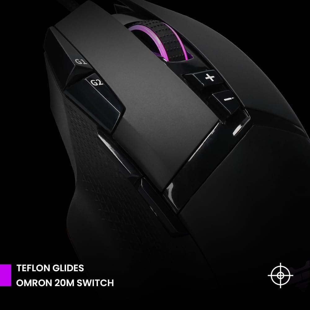Detalle 2 de PREYON Falcon Kabelgebundene Gaming-Maus mit RGB-Hintergrundbeleuchtung, PAW 3327 Sensor, 12400 DPI und 9 programmierbaren Tasten