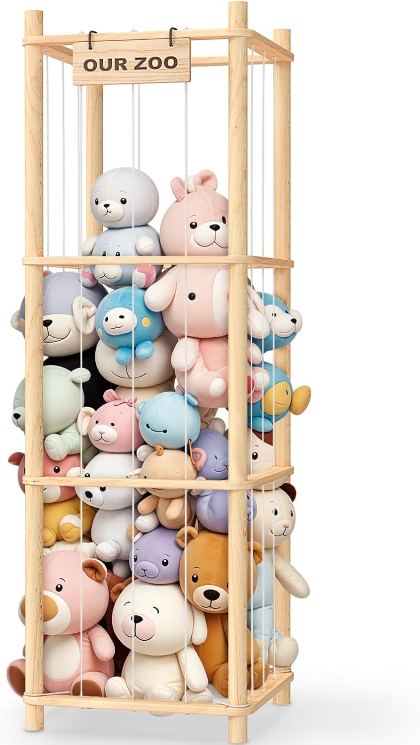 Woodure Stuffed Animal Storage & Organizer (Wooden Zoo Toy Holder) for Toddler Rooms