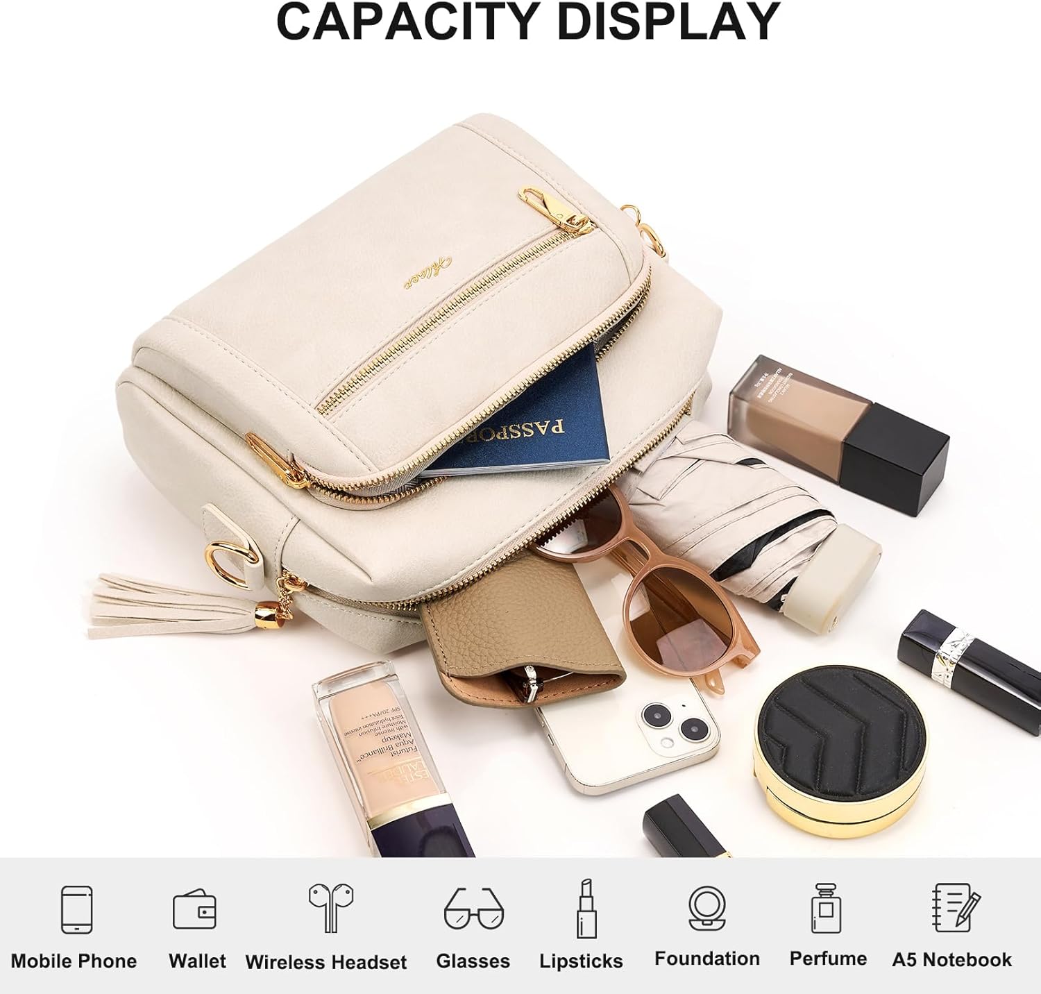 Thumbnail 3 de HILAEX Women’s Cross Body Bag with anti-theft clip and 4 zip compartments