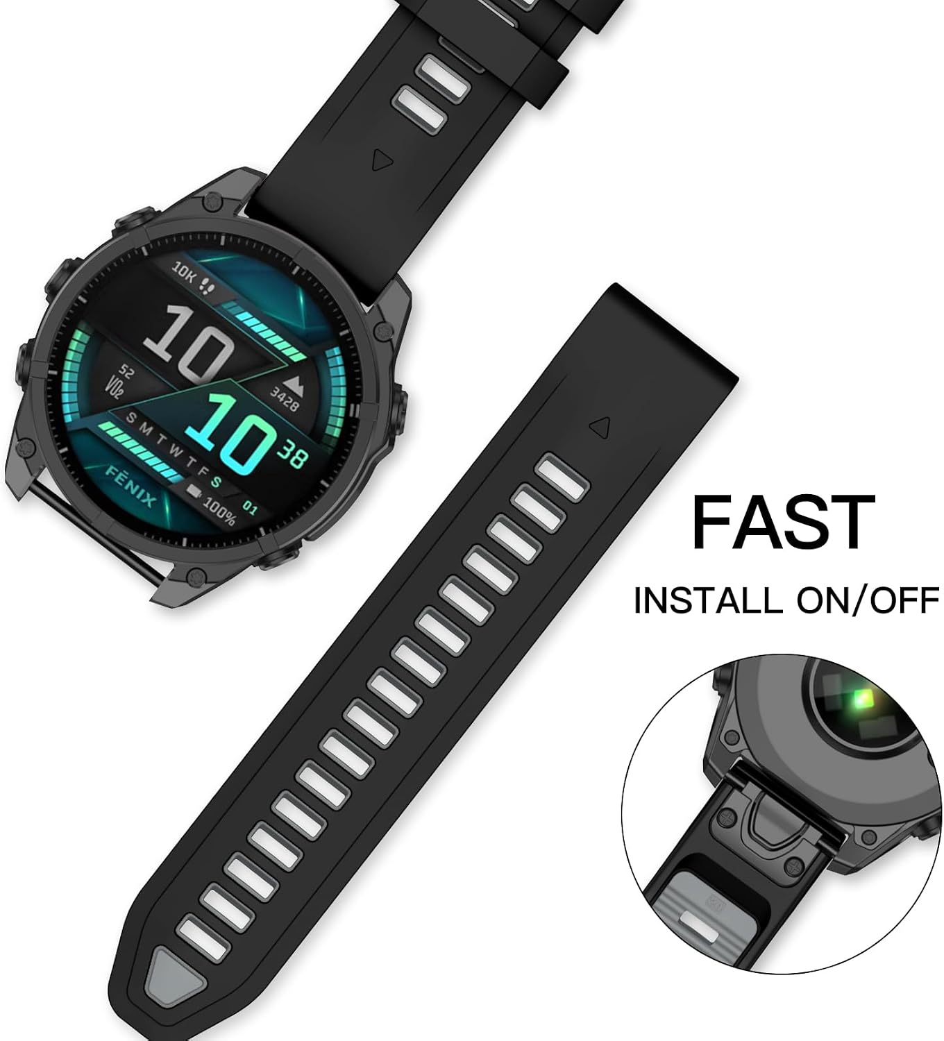 Detalle de OVERSTEP 20mm Soft Silicone Watch Band for Garmin Fenix Series