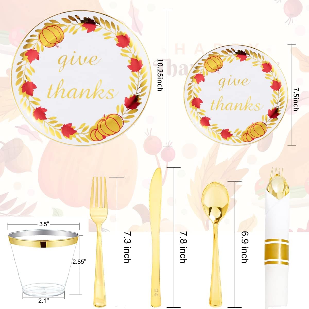 Detalle 2 de Rubtlamp EJ01/3 Thanksgiving Dinnerware Set, 175 Pieces with Gold Accents