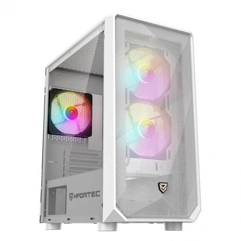 Detalle de Nfortec Dys ARGB Torre MicroATX blanca, 3 ventiladores 🖥