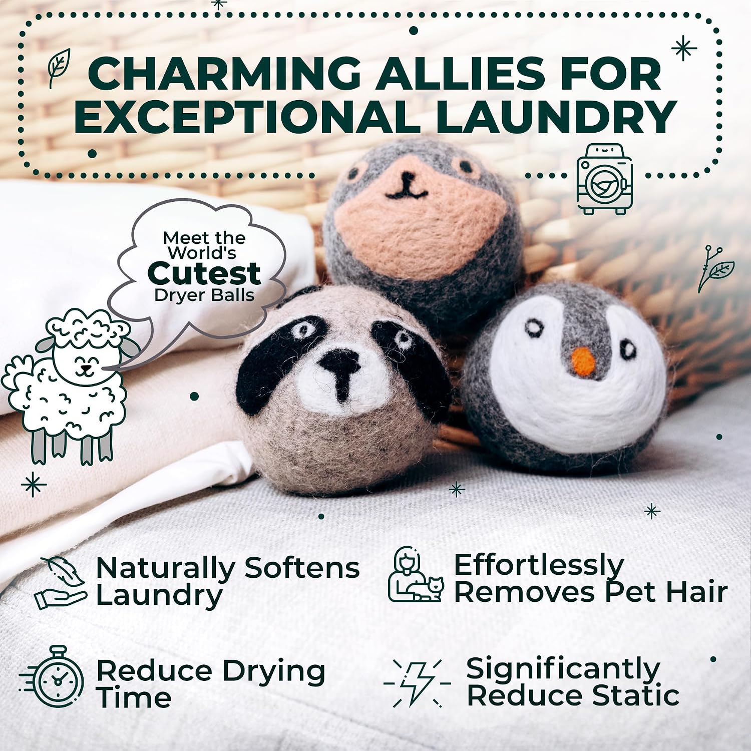 Thumbnail 1 de Wooly Heroes mhajtt-753 XL Wool Dryer Balls, 6-Pack, 100% Organic Wool