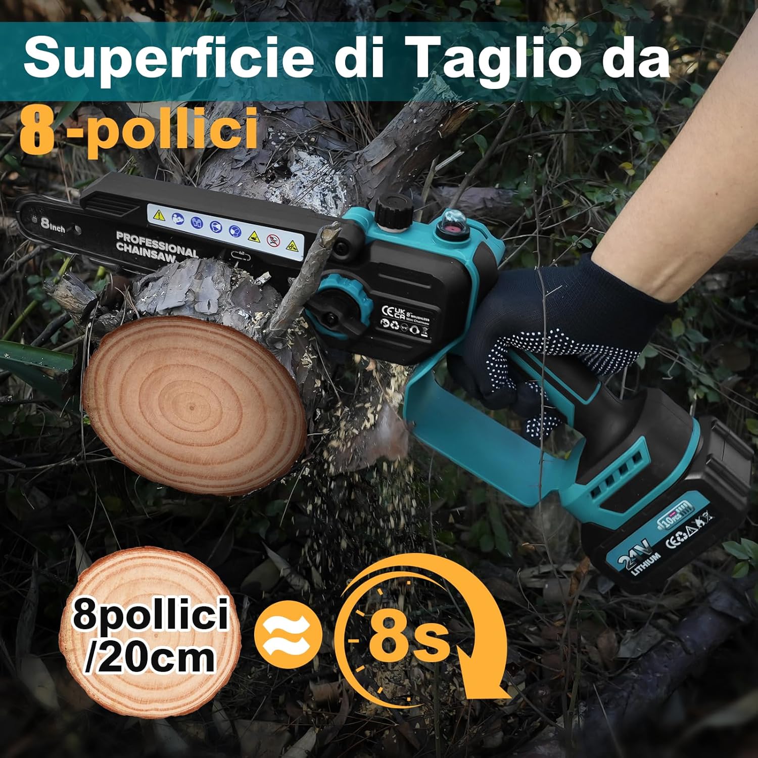 Thumbnail 2 de 2-in-1 Mini Motosega a Batteria 8" con Asta Telescopica e 2×4000mAh 🪚