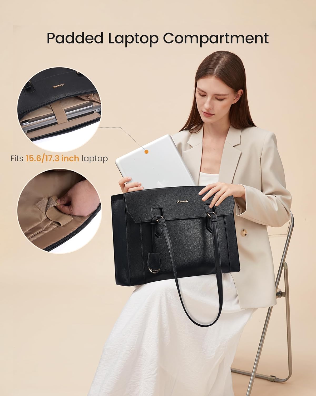 Thumbnail 3 de LOVEVOOK Laptop Handtasche für Damen (bis 15,6 Zoll) – elegante Shopper-Tote mit Reißverschluss