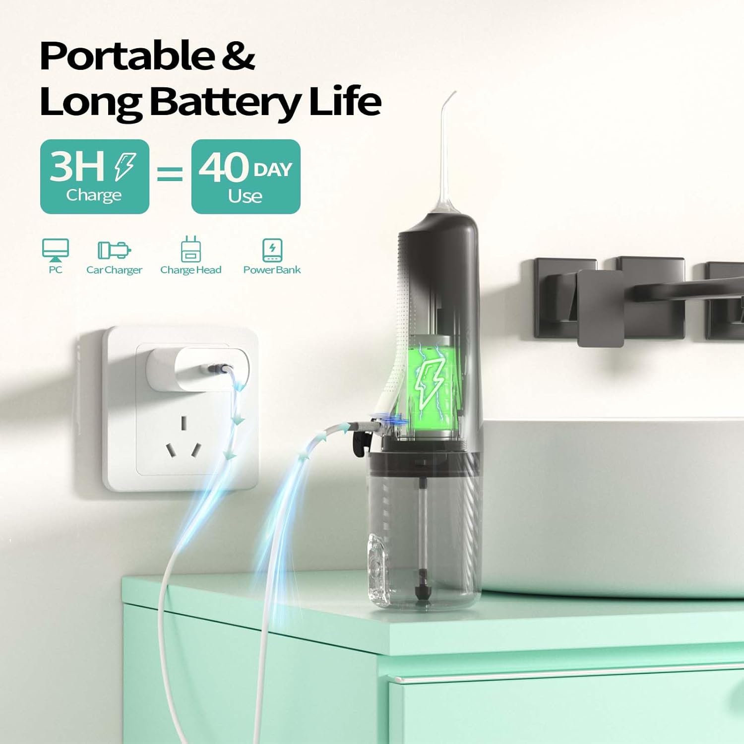 Thumbnail 5 de Water Flosser Cordless 260ML 40-Day Battery