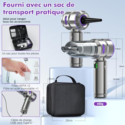 Detalle 2 de Micisty Aspirateur Voiture 4 en 1 — Puissant sans fil 28 000 Pa