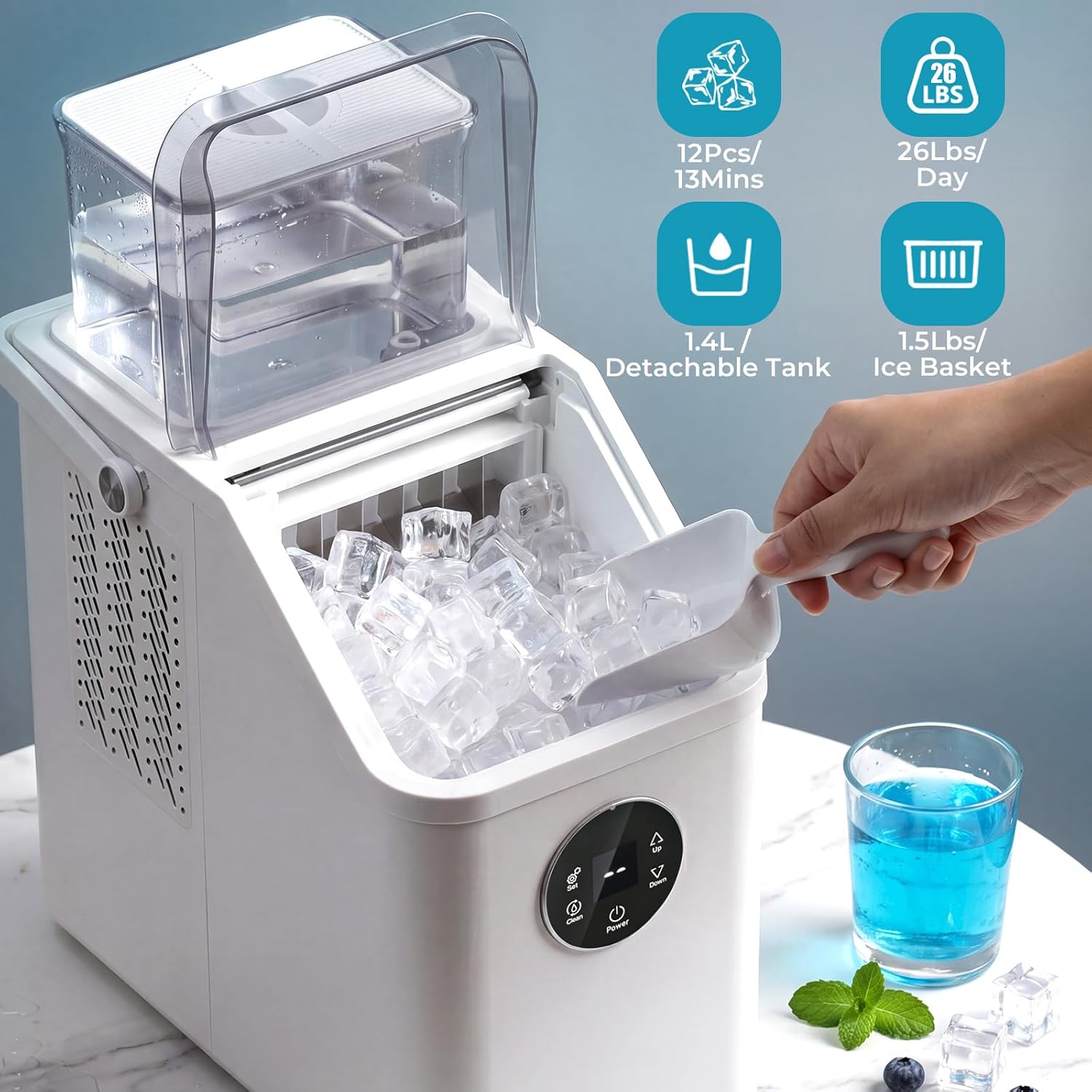 Thumbnail 1 de Electactic HZB-12F Countertop Ice Maker, Adjustable Square Ice, 26 lb Daily Output