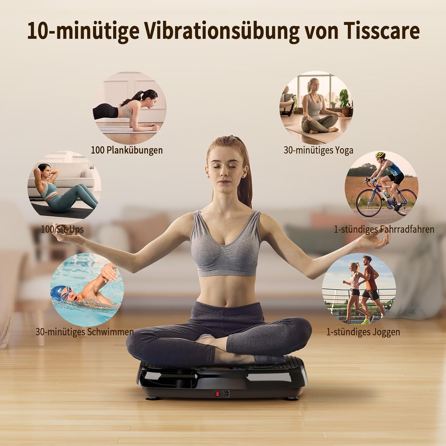 Detalle de TISSCARE Vibrationsplatte | Rüttelplatte für Zuhause – 120 Stufen, 5 Modi, bis 400 lbs