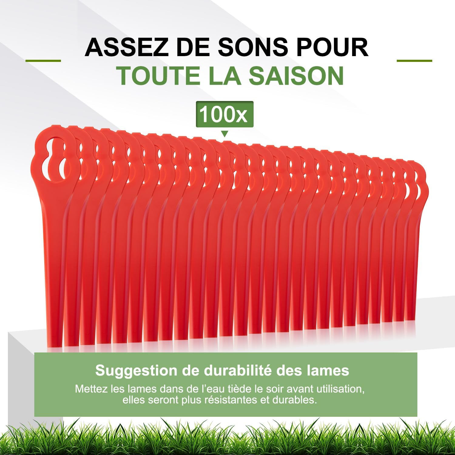 Detalle de Lot de 100 lames de rechange en PA6 (nylon) compatibles Einhell pour coupe-bordures sans fil