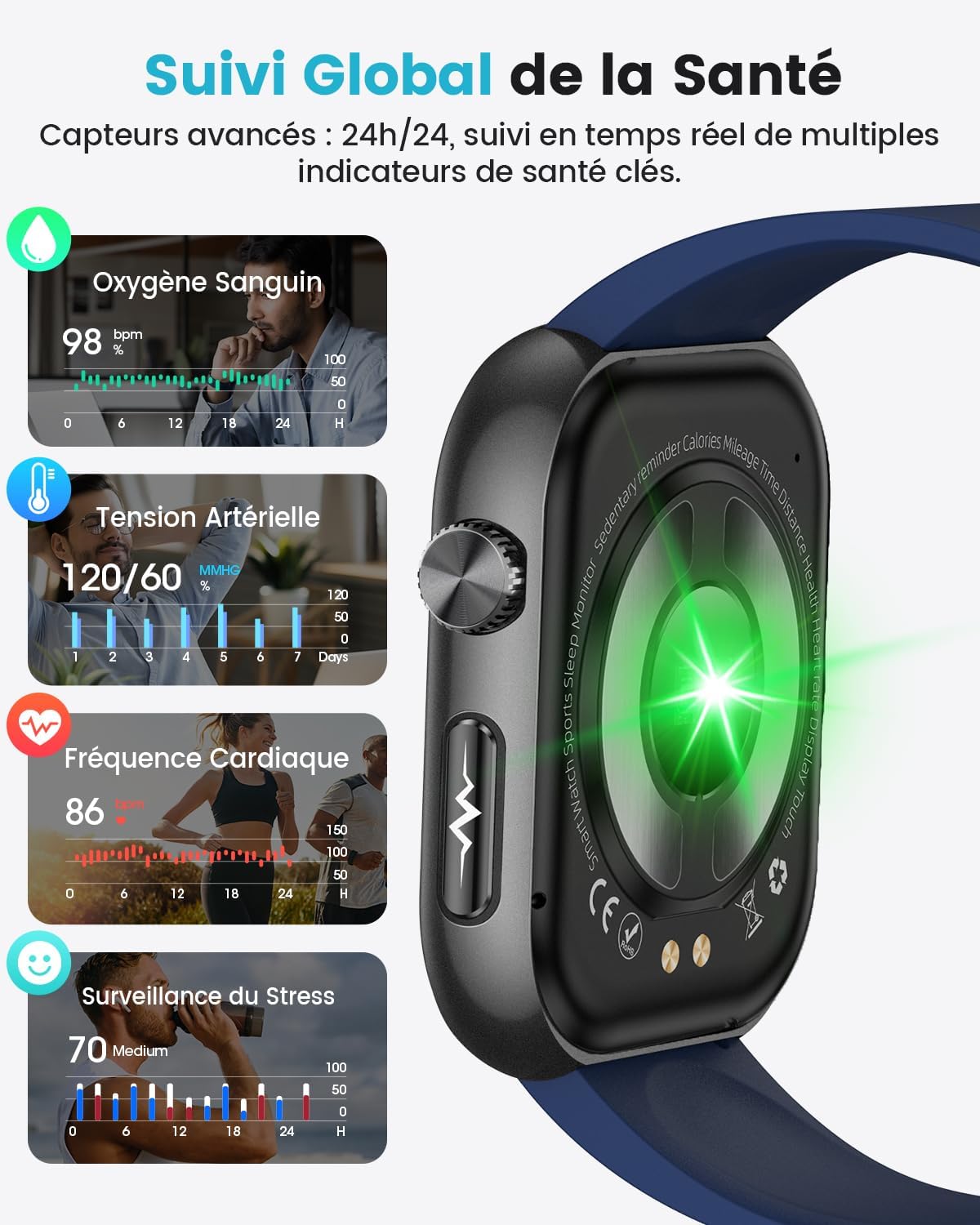 Thumbnail 3 de 2026 Nouvelle Montre Connectée Homme avec ECG et Suivi Santé – 1,97" AMOLED, 140+ Modes sport, HRV et SpO2