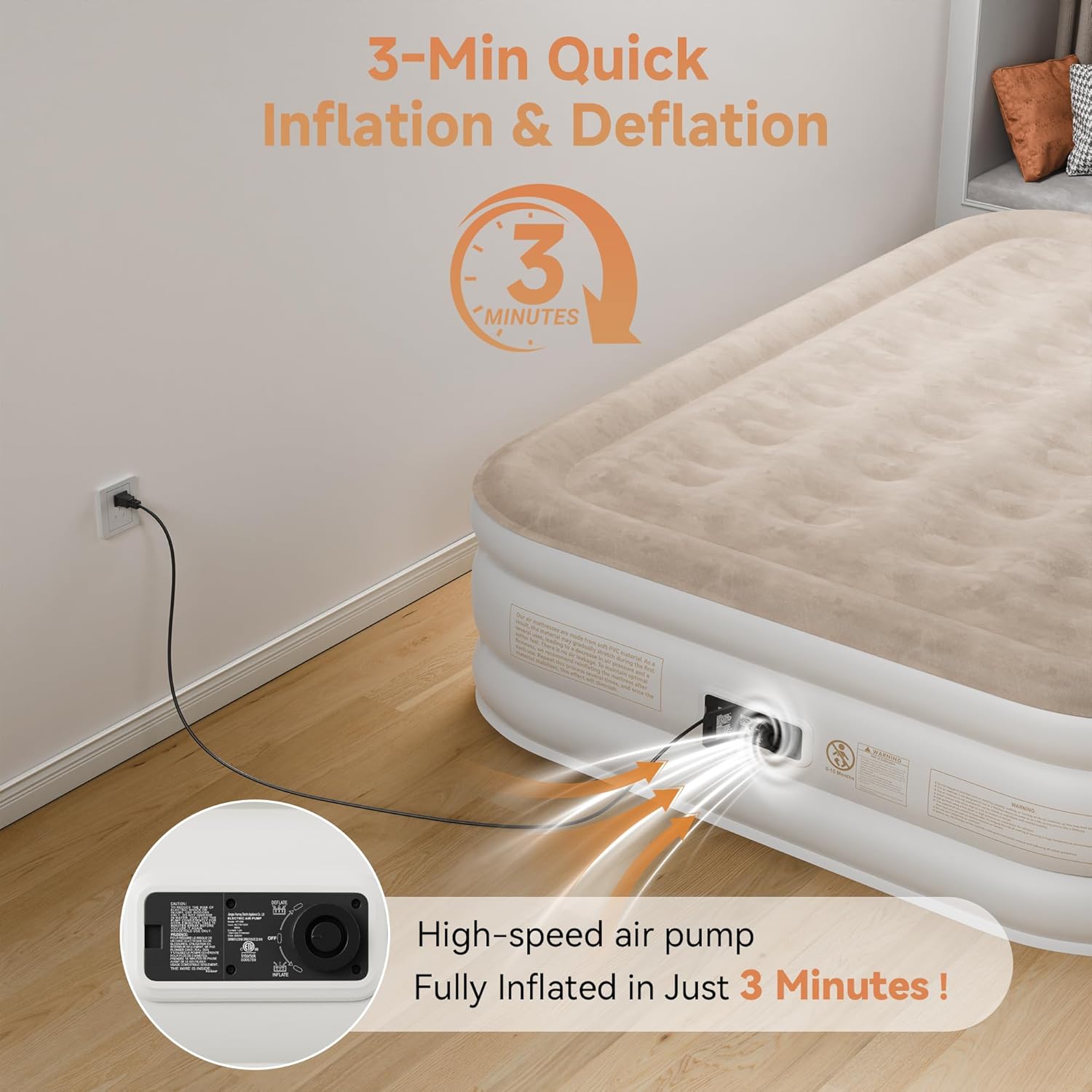 Thumbnail 3 de Sebor Air Mattress with Built-in Pump (Twin XL, Khaki White)