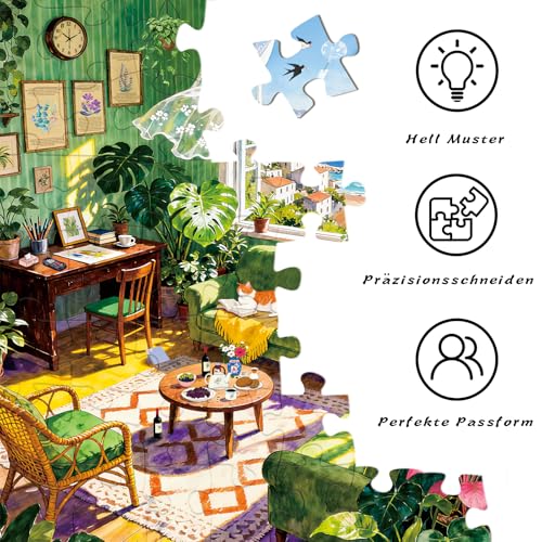 Detalle 2 de HUADADA Puzzle 500 Teile: Grünes Häuschen – mattölbedruckt, augenschonend, ideal für Puzzle-Liebhaber