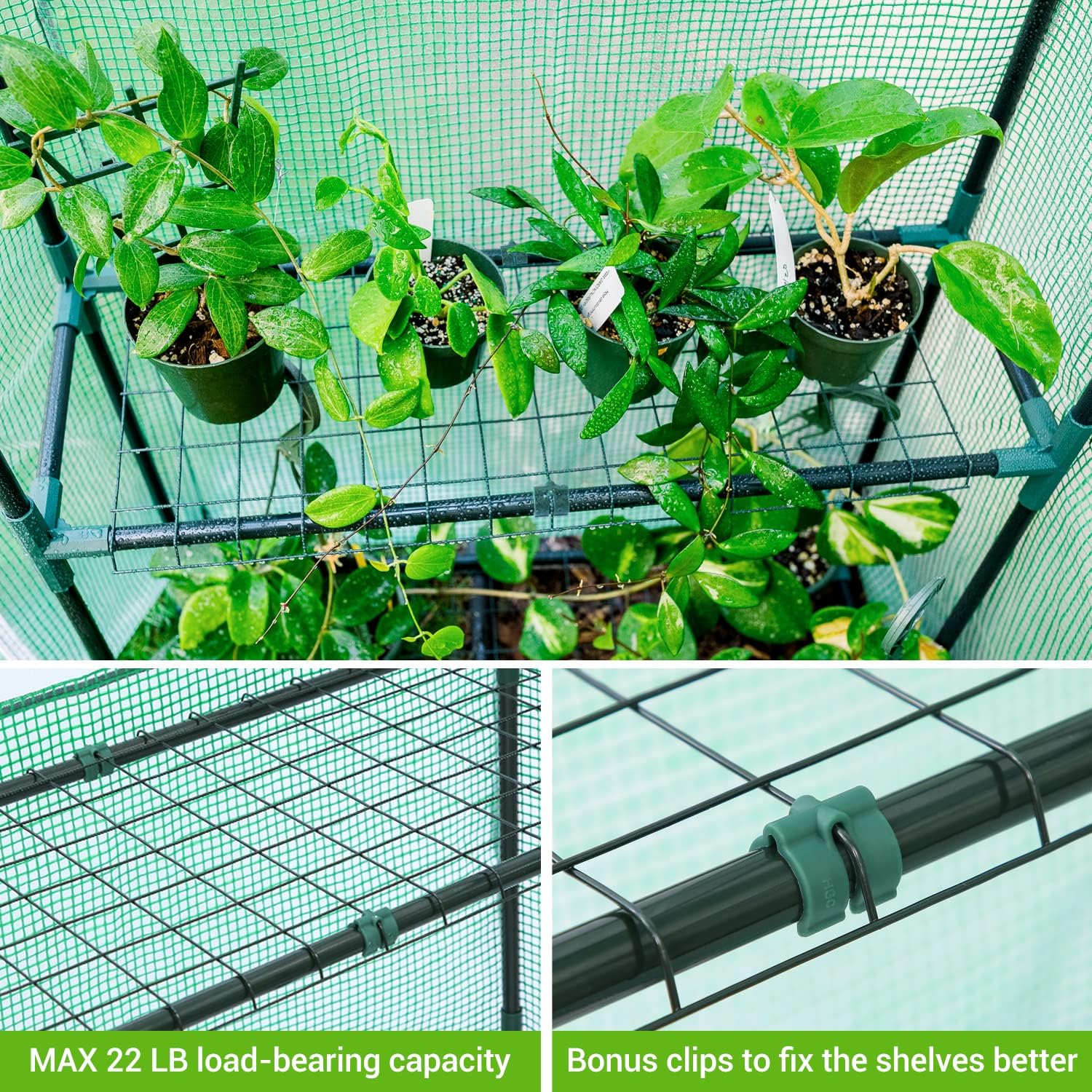 Detalle 2 de Ohuhu GGH-02 Walk-In Greenhouse, 4 Shelves, Mesh Windows, PE Cover