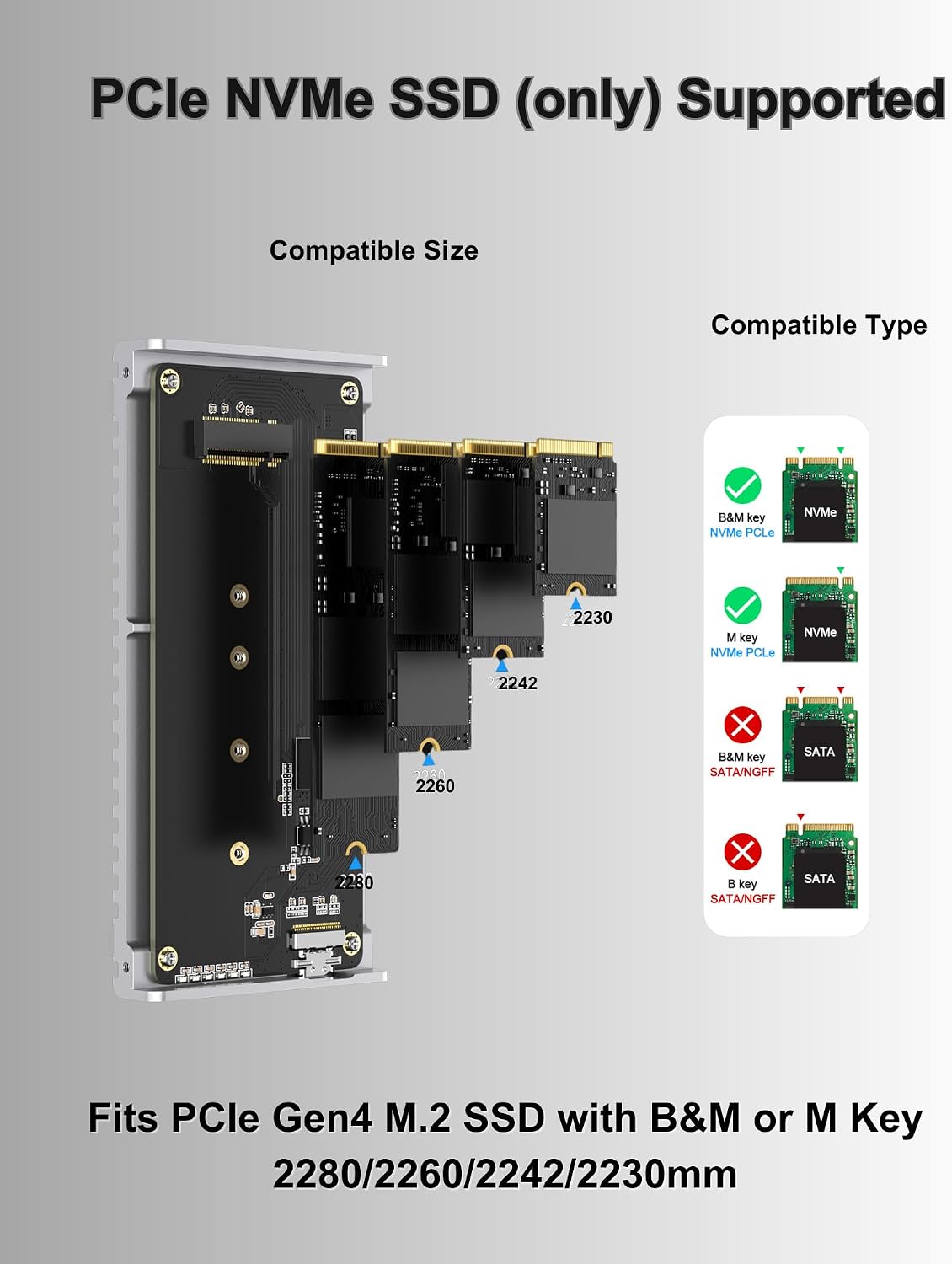 Detalle de GEWOKLIY MC40-Silver: Geräuschloses 40 Gbit/s M.2 NVMe Gehäuse für Thunderbolt 4/3