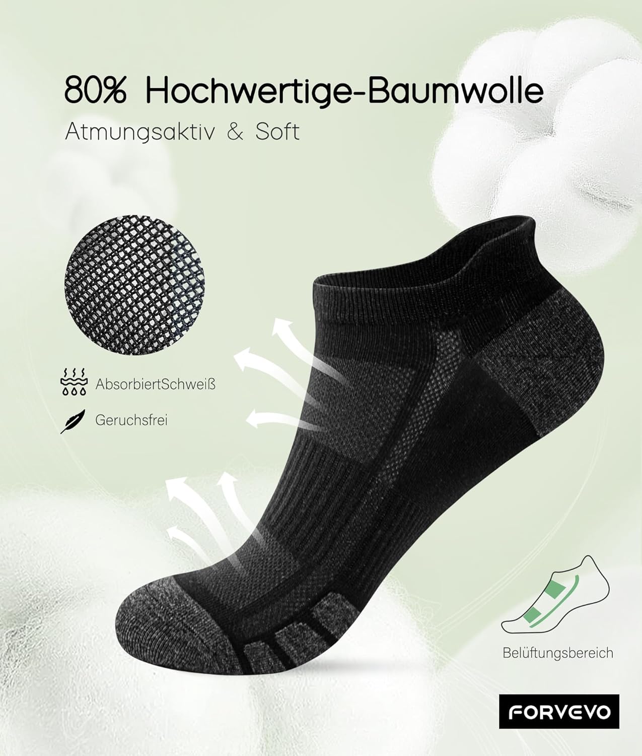 Thumbnail 3 de FORVEVO 10 Paar Sneaker Socken für Herren & Damen aus Baumwolle – atmungsaktive Kurzsocken
