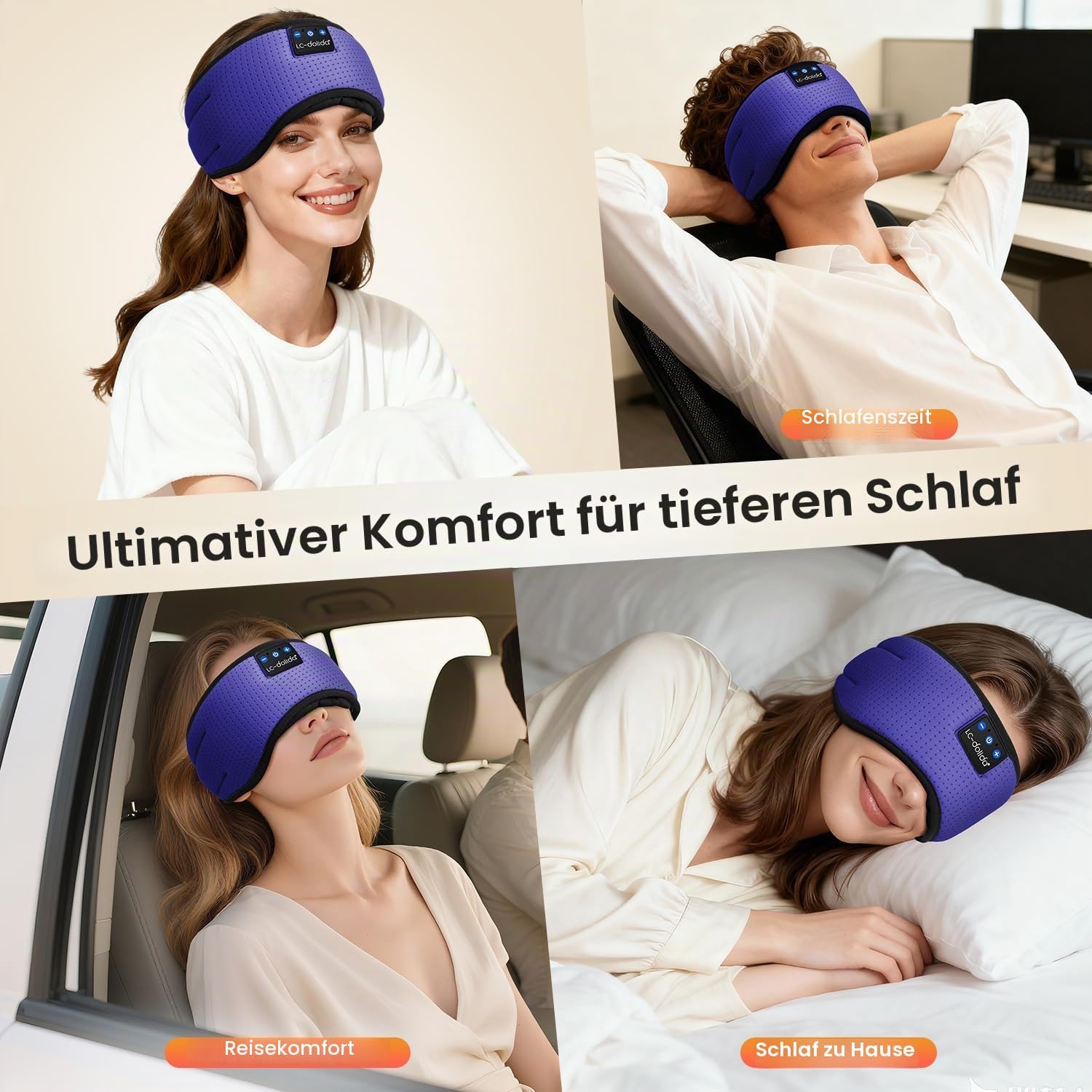 Detalle de LC-dolida Schlafmaske mit Kopfhörer Bluetooth V5.4 – atmungsaktiv, kühlend und flexibel einsetzbar