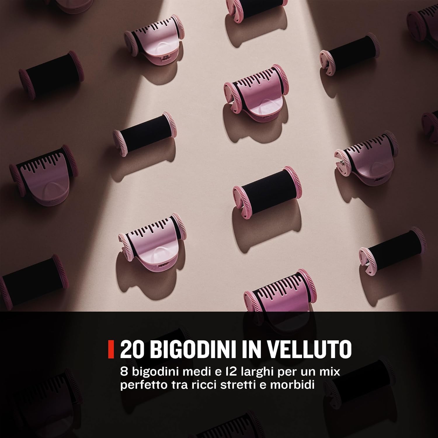 Detalle de Remington Bigodini Riscaldabili PROLux H9100 con tecnologia OPTIheat e 20 bigodini in velluto (25 mm e 32 mm) rosa/nero