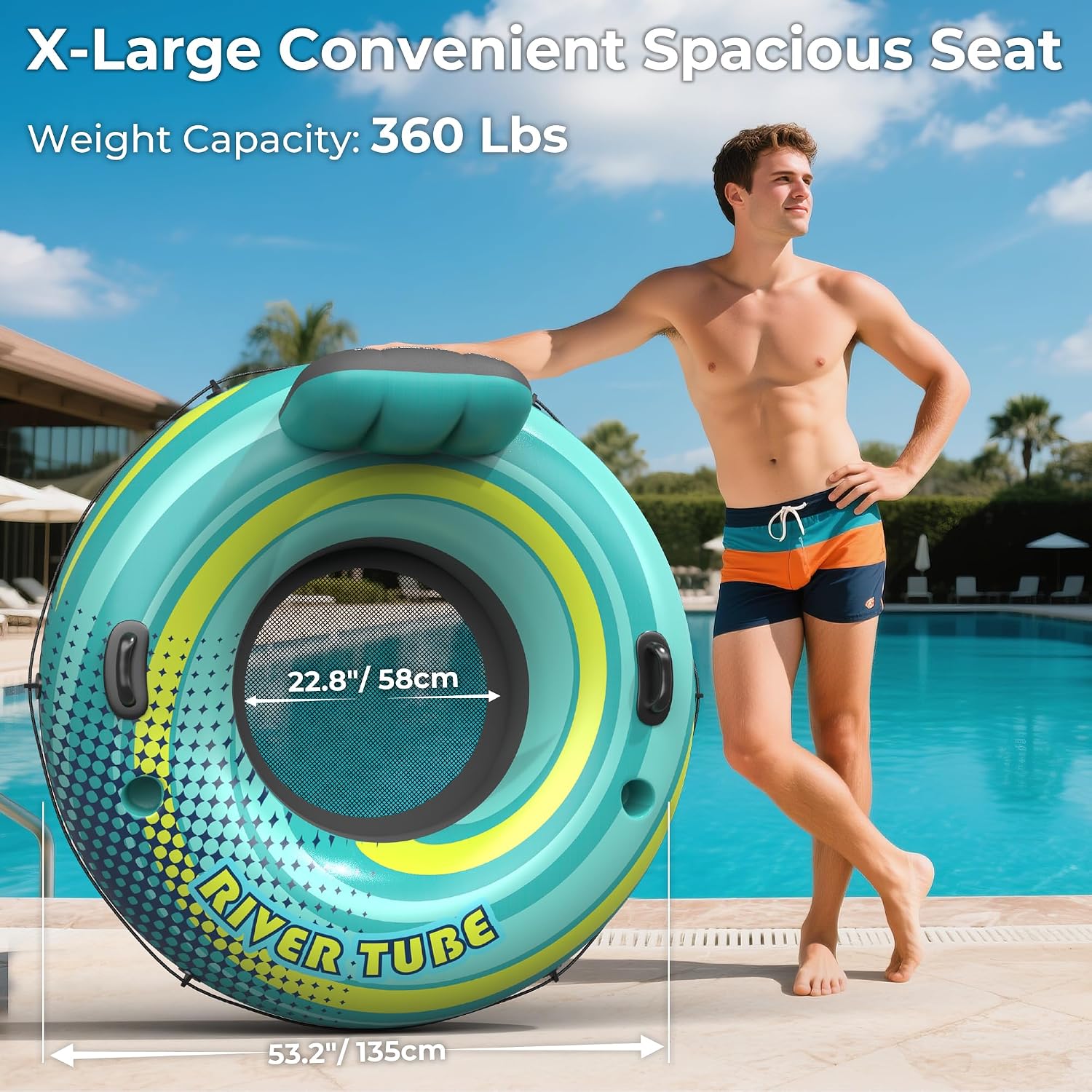 Detalle de Heavy Duty River Tube Float for Adults with Built-In Cup Holders and Ergonomic Backrest