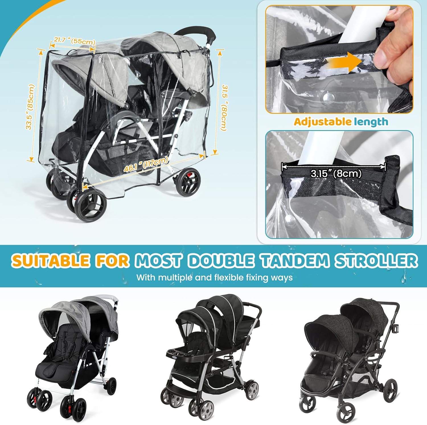 Detalle 2 de Orzbow Double Pram Rain Cover: Universal Protection for Twin Pushchairs