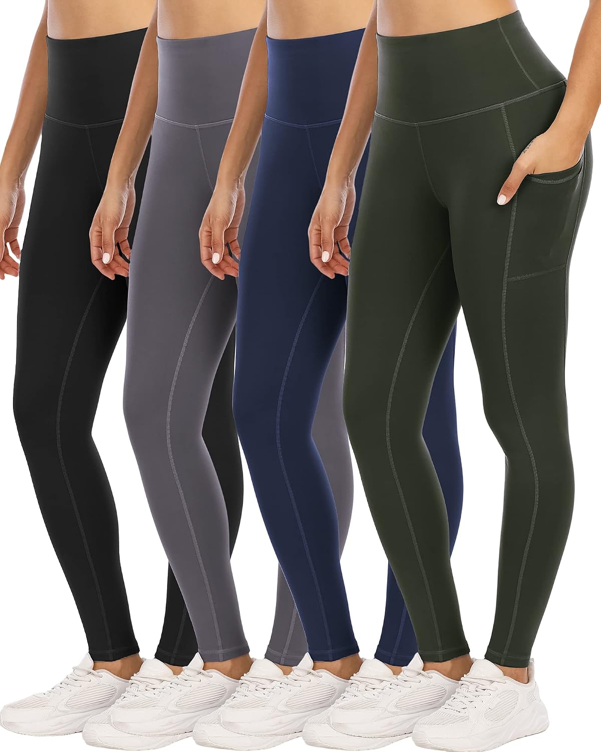 Detalle de YOUNGCHARM 4-Pack High-Waist Leggings with Pockets (Tummy Control) for Women